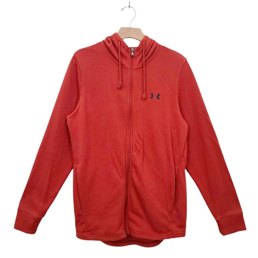 Under Armour Mens Hoodie Small Red Loose Full Zip Terrycloth Athletic Gym